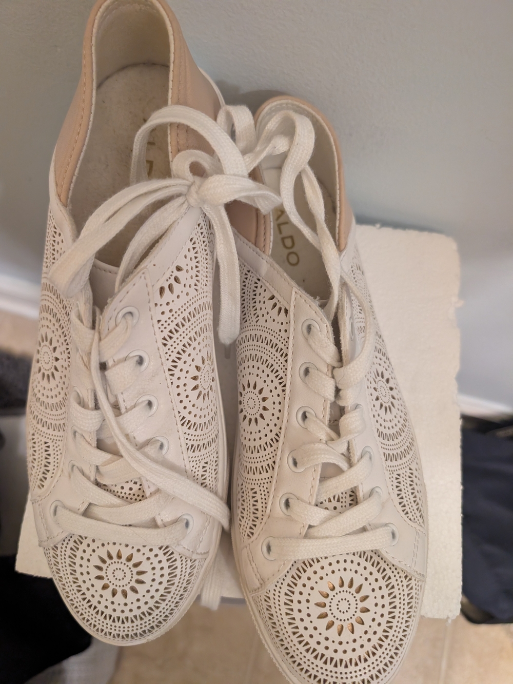 ALDO Women's Cream Laser-Cut Lace-Up Sneakers